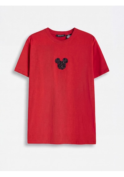 Lcw Comfort Kırmızı Minnie Mouse Nakışlı %100 Pamuklu Kadın Tişört