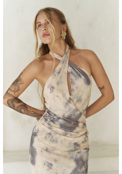 Mai Collection Mai Studios Co. Keefnes Kruvaze Sarı Uzun Elbise sarı
