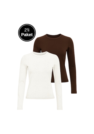 Rich Kadın Beyaz-kahverengi 2'li Paket Bisiklet Yaka Esnek Kumaşlı Vücuda Oturan Slim Fit Uzun Kollu Crop Body Beyaz - Kahverengi Rich Kadın Beyaz-kahverengi 2'li Paket Bisiklet Yaka Esnek Kumaşlı Vücuda Oturan Slim Fit Uzun Kollu Crop Body Beyaz - Kahverengi
