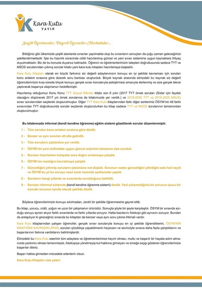 2026 YKS-AYT Sosyal Bilimler 2 Kara Kutu ÖSYM Çıkmış Soru Konu Konu Son 8 Yıl Video/PDF Çözümlü