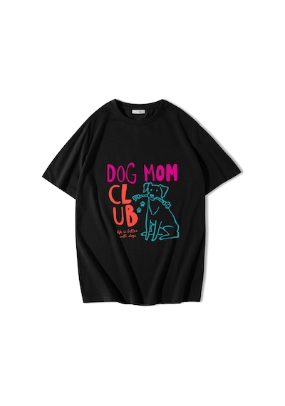 Brz Collectıon Brz Collection Unisex Oversize Dog Mom Club T-shirt Siyah