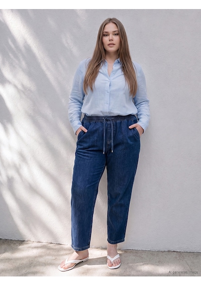 Lcwaıkıkı Curve Lacivert Beli Lastikli Straight Fit Kadın Jean Pantolon