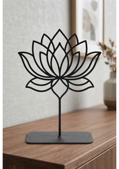 Metal Lotus Çiçeği Masaüstü Heykel Dekoratif Obje Siyah Aksesuar Metal Dekoratif Biblo