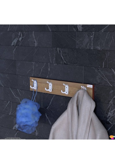 Modilayn Arı Serisi 4'lü Set 61,4x9,6 Cm 12 Kancalı Banyo Askısı - Ekstra Düzen Ve Yer Tasarrufu Safir Meşe