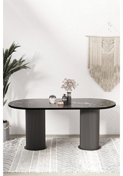 Avvio Brita Ptt Lake Mdf Beyaz Ayakli 80x140 Mutfak Masasi Yemek Masasi Siyah Mermer