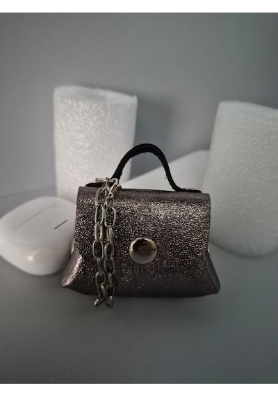 Gogo Charm Çanta Aksesuarı Mini Çanta Hakiki Deri Simli Gümüş