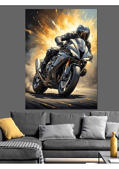 Ahşap Tablo Hız Yapan Modern Spor Motosiklet