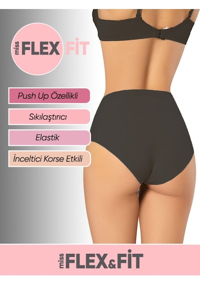Missflex Fit Lazer Kesim Yüksek Bel Silikonlu Slip Siyah