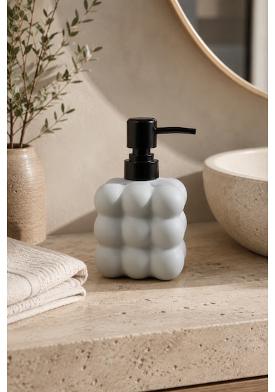 Modern Bubble Sıvı Sabunluk 400 Ml Siyah Pompalı Kabarcık Desenli Banyo Ve Mutfak Tezgâh Üstü Dispenser - 15 Cm X 9 Cm X 6,5 Cm Gri