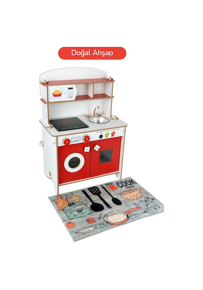 Rozitoys Ahşap Montessori Minimal Led Ocak Tasarımlı Çocuklar İçin Eğitici Mutfak 5977
