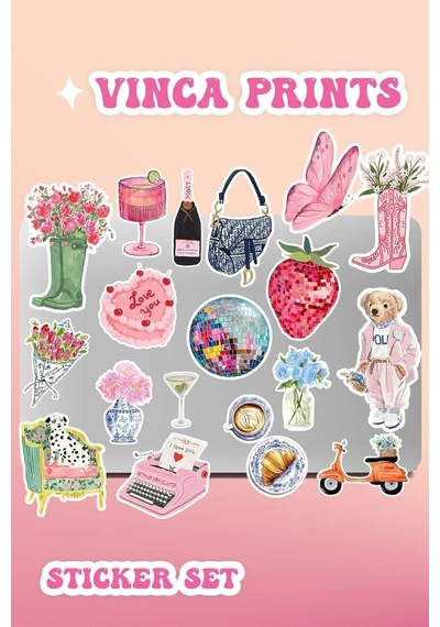Vinca Pembe Etiket Macbook Notebook Tablet Telefon Ajanda Laptop Defter Sticker Seti 3 Adet Çok Renkli
