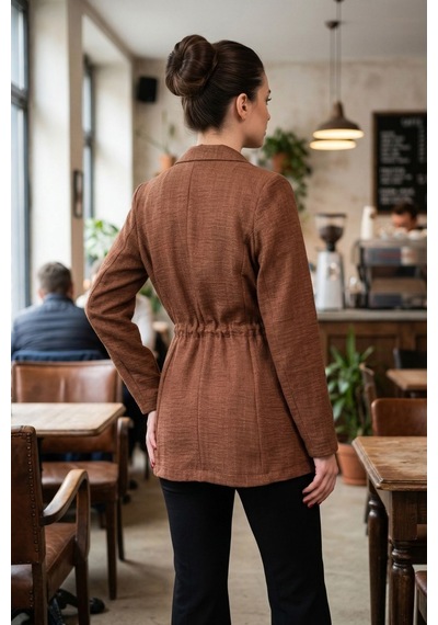 Armonika Kadın Kahve Beli Büzgülü Bağlamalı Oversize Ceket Arm-26y001082