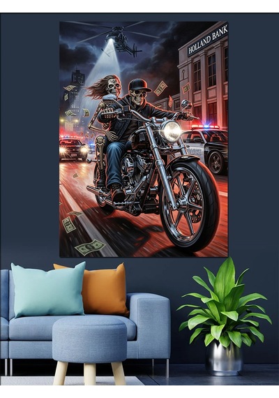 Ahşap Tablo Motorsiklet Karanlık Yolda İlerliyor Çocuk Odası Tabloları