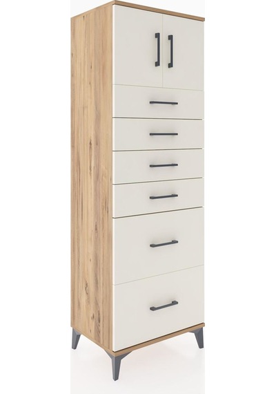 Hyperion Dolap Tek Raflı 6 Çekmeceli 2 Kapaklı 60x44x182 Çam-aytaşı Atlas Çam