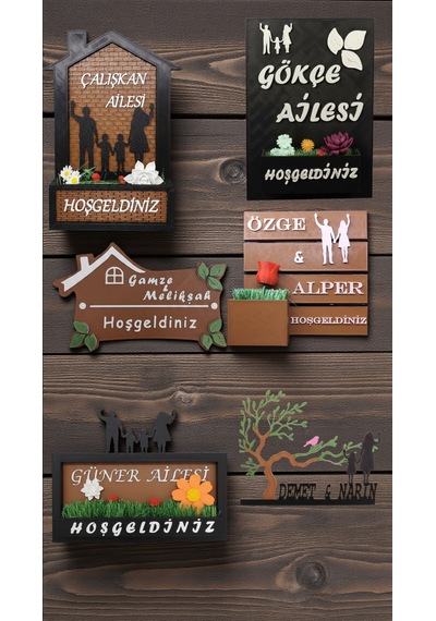 Kişiye Özel Aile İsimliği Kapı Üstü Hoşgeldiniz Yazılı Dekoratif Kapı Süsü 20cm X 10cm