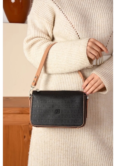 Just Polo Kadın Kabartma Baskılı El Ve Omuz Çantası Shoulder Bag Siyah - Taba