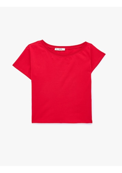Koton Pamuklu Kısa Kollu Slim Fit Omzu Açık Tişört Kırmızı 6sal10790ık Koton Pamuklu Kısa Kollu Slim Fit Omzu Açık Tişört Kırmızı 6sal10790ık