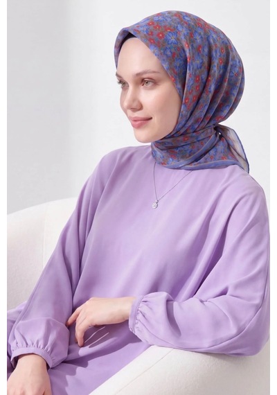 Silk Home Mini Floral Desen Soft Pamuk Eşarp Lila