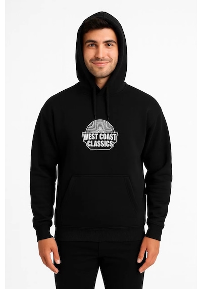 Cvs Giyim Erkek Üç İplik Kapüşonlu Ön Ve Arka Baskılı Sweatshirt Hoodie - Siyah Siyah