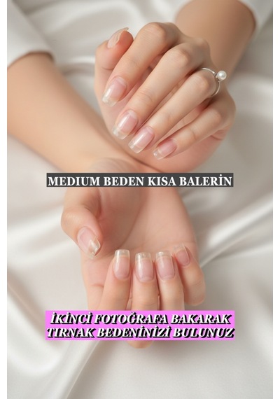 100 Adet Jel Tips Medıum Beden Kısa Balerin Takma Tırnak Seti Medıum