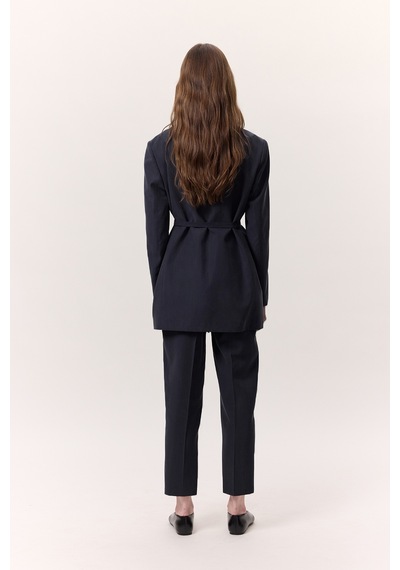 Manuka Tencel Kemerli Kruvaze Blazer Ceket İndigo Indigo