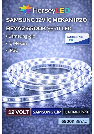 Samsung Şerit Led 12v 2835/60 Ledli Beyaz İç Mekan Ip20 5 Metre/ Paket
