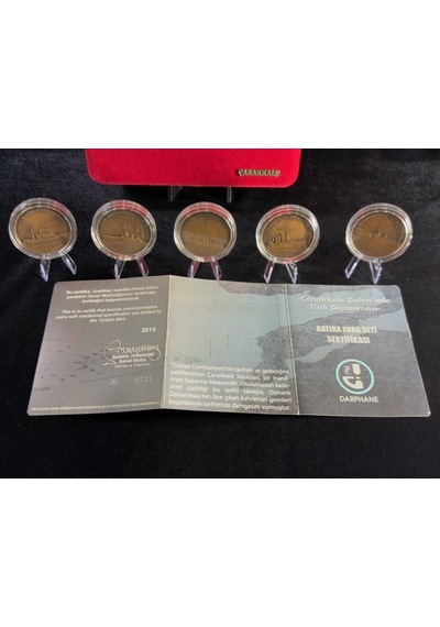 Darphane 2015 Çanakkale Zaferi'nde Türk Donanması - Bronz Sikke Hatıra Para Seti Kutulu Sertifikalı