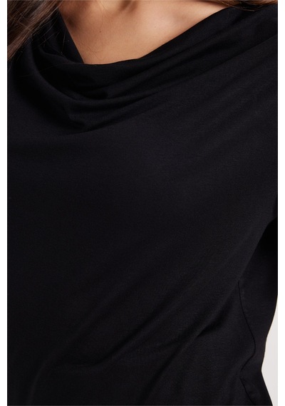 Tudors Kadın Oversize Rahat Kesim Asimetrik Yaka Kısa Kol Siyah Viskon Bluz-50854