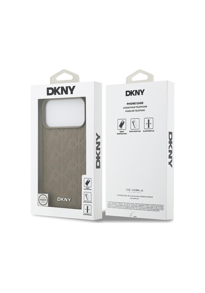 Apple Uyumlu iPhone 17 Pro Max Kılıf Dkny Lisanslı M-safeli 3d Yazılı Grid Pattern Kapak Kahverengi Kahverengi