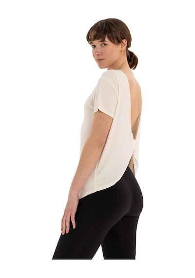 Inguz Sırt Detay Modal Yoga T-shirt Ekru