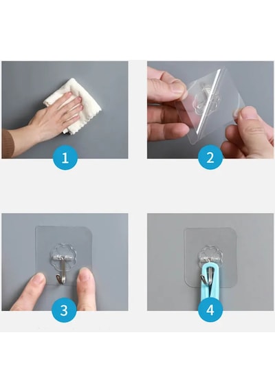 3 Adet 6x6 Cm Şeffaf Kendinden Yapışkanlı Kancalı Suya Dayanıklı Güçlü Askı Plastik Beyaz Diğer