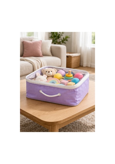 Mor Şeffaf Kapaklı Hurç 28x32x15 Cm Orta Boy Dolap İçi Kıyafet Ve Havlu Düzenleyici