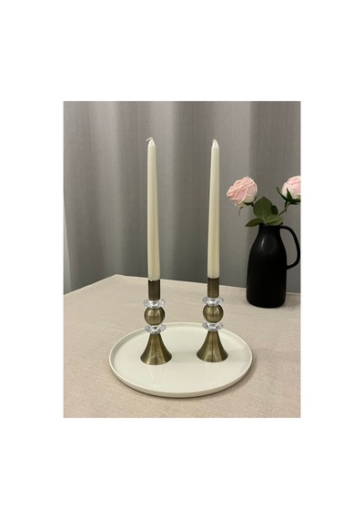 Gold Rengi Queen Crystal 2'li Şamdan&mumluk Seti Eskitme Gold - 830066825 Eskitme Gold