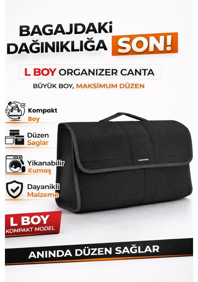 Oto Bagaj Organizer Bagaj Çantası L Boy Kaymaz Cırt Bantlı Velur Kompakt Düzenleyici - Vly3