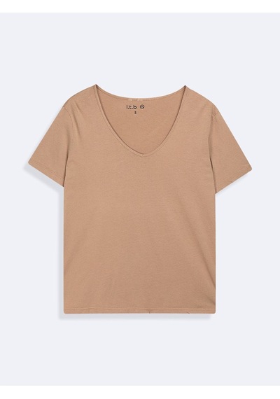 V Yaka Basic Lacivert T-shırt Kahverengi