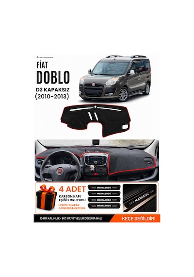 Fıat Doblo D3 2010-2013 Kapaksız Uyumlu Torpido Örtüsü, Torpido Kılıfı - Siyah-kırmızı - Fı006