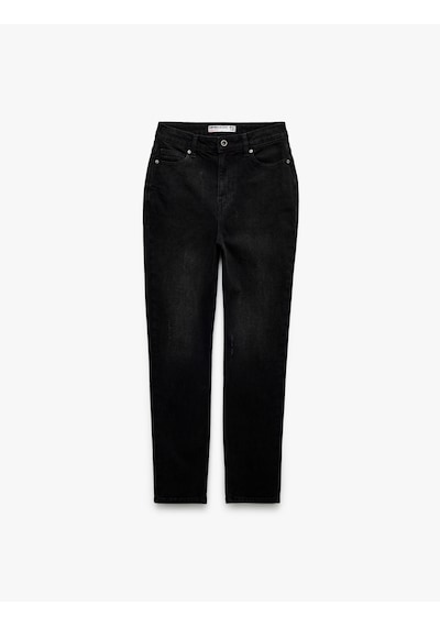 Koton Pamuklu Yüksek Bel Düğmeli Slim Fit Mom Jean Pantolon - Mom Jeans Siyah 5wal40043md Siyah