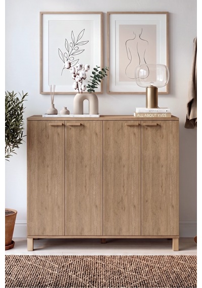 Yurudesign Oslo Ahşap Ayaklı 10 Raflı 4 Kapaklı Çok Amaçlı Dolap Büyük Ayakkabılık Dresuar 30 Çift Ayakkabı Sepet Ol10-s