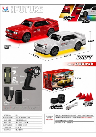 Whoosh Classic Legends 1:43 Rc Drift Arabalar, Efsaneler İçin Üretildi Beyaz