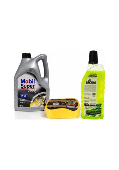 Mobil Süper 2000 Xe Acea C3 5W-30 Dpf Motor Yağı 5 L + Oto Şampuan 1000 ML + Yıkama Süngeri