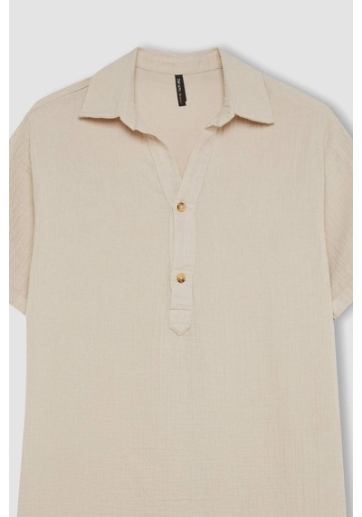 DeFacto Regular Fit Düğmeli Polo Yaka Basic Düz Müslin Kısa Kollu Midi Elbise D5363AX24AUBG186 DeFacto Regular Fit Düğmeli Polo Yaka Basic Düz Müslin Kısa Kollu Midi Elbise D5363AX24AUBG186