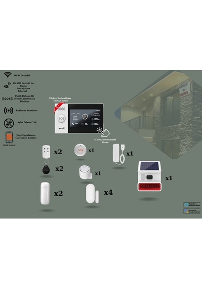 Akıllı Güvenlik Obiem Alarm Sistemleri Güneş Enerjili Dış Sirenli Giriş Plus