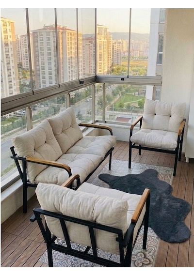 Gri Metal Bahçe Balkon Oturma Grubu - Loft Tarzı Koltuk- Cafe Oturma Grubu Bordo