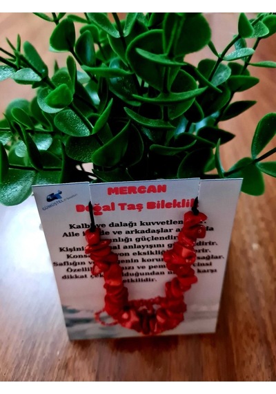 Gümüştel El Sanatları Sertifikalı Doğal Kırık Taş Mercan Taşı Bileklik Asansörlü Kilit Sistemi Kırmızı
