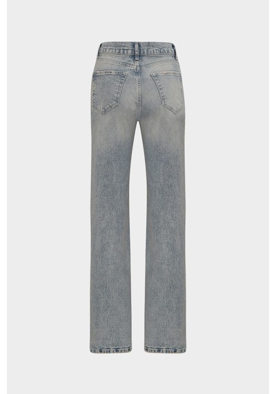 Açelyaokcu High Waist Kar Yıkama Straight Likralı Kadın Jean Pantolon Bej