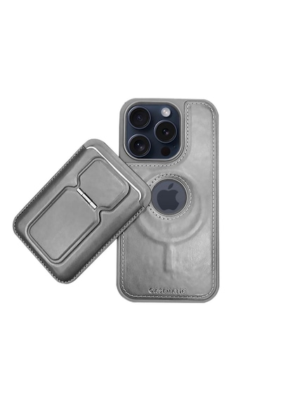 Magnetic Luxury Case + Mıknatıslı Cüzdan Apple Uyumlu iPhone 14 Pro Max, Gri gri