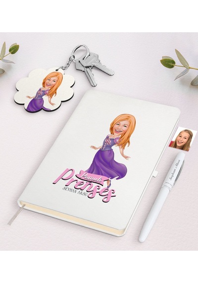 Kişiye Özel Pamuk Prenses Karikatürlü Beyaz Defter Kalem Ve Anaht N11.7875