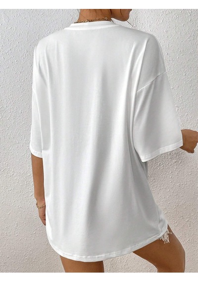 Beyaz Born To Reat Baskılı Oversize T-shirt Beyaz