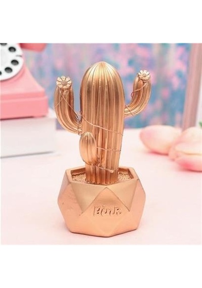 Led Işıklı Sevimli Kaktüs Dekoratif Masa Lambası Mini Biblo Gece Lambası-gold Çok Renkli