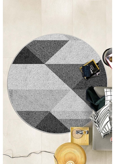 West Home Dijital Baskı Yıkanabilir Kaymaz Taban Siyah Yuvarlak Mutfak Halısı Salon Halısı Wh 443 Black Yuvarlak